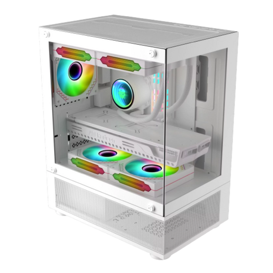 COOLMAN REYNA WITH 3 PCS COLOR FANS | WHITE | M-ATX / ITX | FRONT AND LEFT SIDED TEMPERED GLASS | SUPER SPEED USB 3.0 READY | SUPPORT 240MM WATER COOLER AIO | EFFICIENT DUST FILTRATION | 6 MONTHS WARRANTY PC CASE