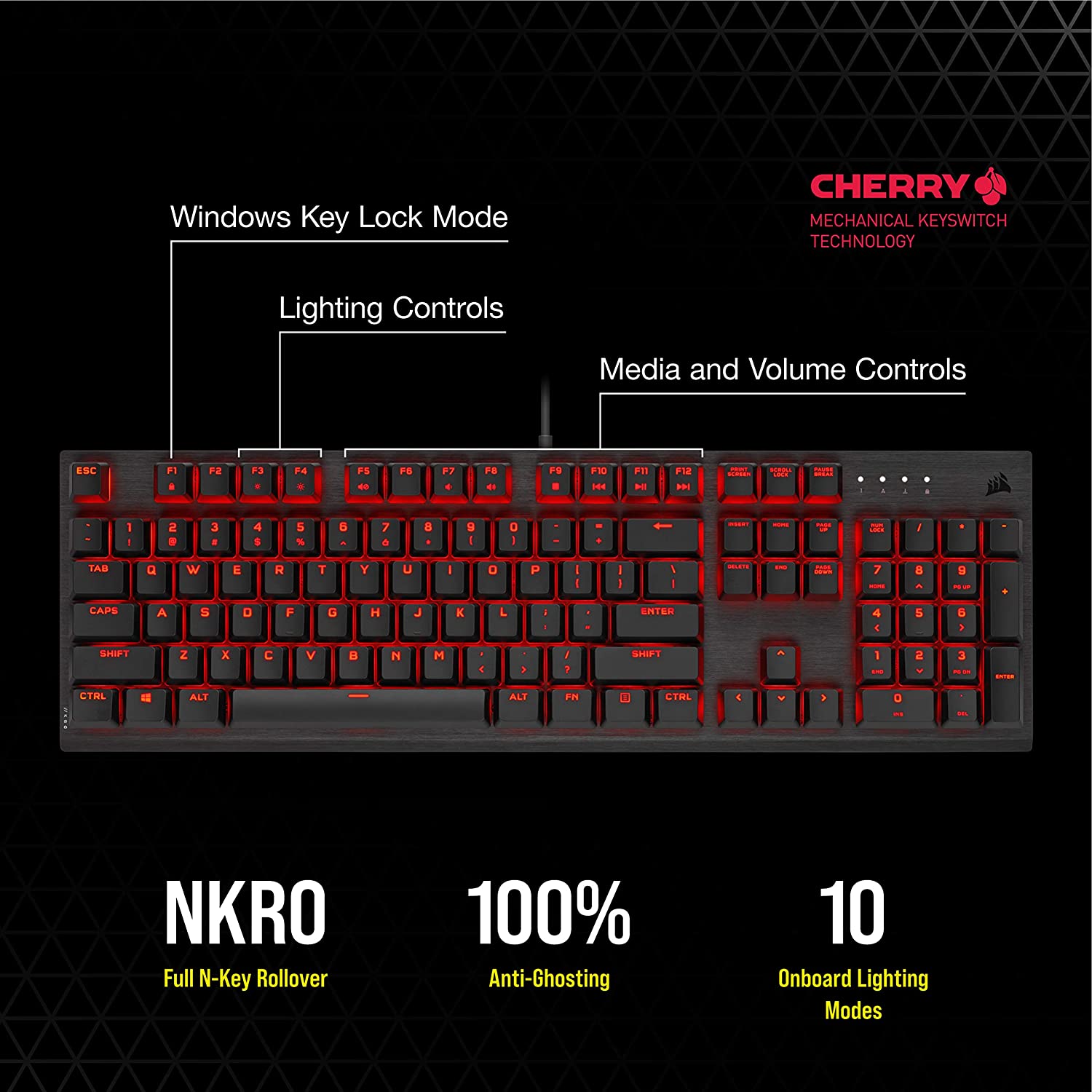 CORSAIR CS-CH-910D029-NA K60 PRO MECHANICAL GAMING RED LED CHERRY VIOLA BLACK KEYBOARD-KEYBOARD-Makotek Computers