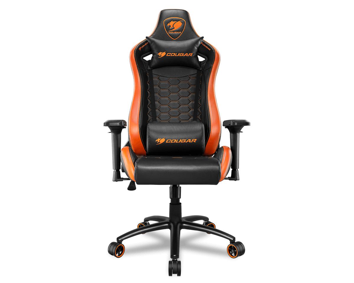 COUGAR OUTRIDER S | PVC LEATHER | HI DENSITY FOAM | STEEL BASE | 4D ARMREST | 3" WHEELS | BLACK/ORANGE GAMING CHAIR-CHAIR-Makotek Computers