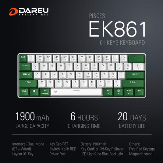DAREU PISCES EK861 DUAL MODE MECHANICAL KEYBOARD-KEYBOARD-Makotek Computers