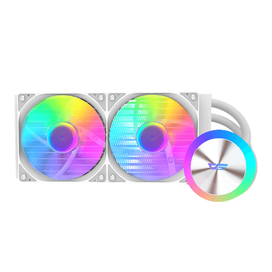 DARKFLASH DG240 AQUAGLOW | WHITE | ARGB INTEGRATION SUPPORT | LUMINOUS WATER BLOCK DESIGN | AMD AM4 AM5 | INTEL 1200 115X 1700 18XX | 2 IN 1 COMBINED ROW FAN DESIGN | 6 MONTHS WARRANTY LIQUID COOLER