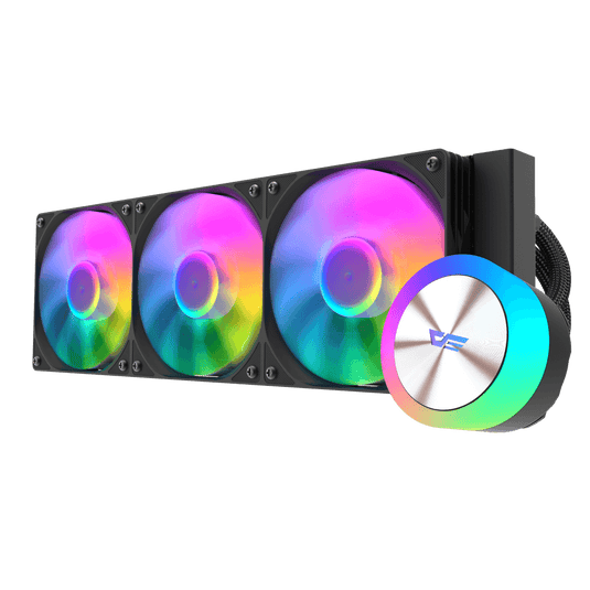 DARKFLASH DG360 AQUAGLOW | BLACK | ARGB INTEGRATION SUPPORT | LUMINOUS WATER BLOCK DESIGN | DAISY CHAIN CONNECTION COOLING FAN | AMD AM4 AM5 | INTEL 1200 115X 1700 18XX | 3 IN 1 COMBINED ROW FAN DESIGN |  6 MONTHS WARRANTY LIQUID COOLER