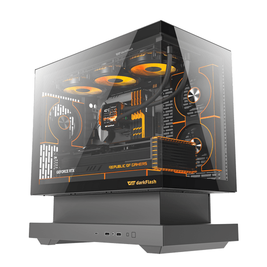 DARKFLASH FLOATRON F1 |BLACK | M-ATX | ITX | CLAMSHELL SIDE PANEL | VERTICAL AIR DUCT DESIGN | OPTIMIZED INTERNAL LAYOUT | TYPE-C INCLUDED | 436X240X436 MM WITH 0.8MM METAL FRAME |  6 MONTHS WARRANTY PC CASE