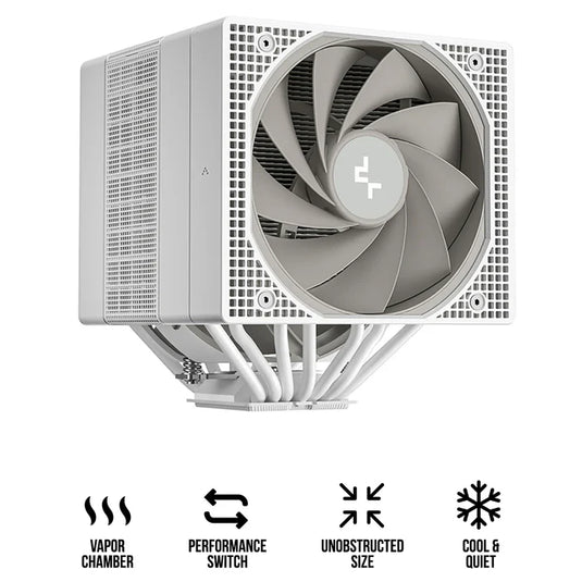 DEEPCOOL R-ASN4-WHNVNN-GJD | ASSASSIN VC ELITE | WHITE | VAPOR CHAMBER | INTEL LGA 1851 / 1700 / 1200 / 115X / 20XX | AMD AM5 / AM4 | FLUID DYNAMIC BEARING | 4 PIN PWM | 6 POLE FAN MOTOR | 6 MONTHS WARRANTY CPU COOLER