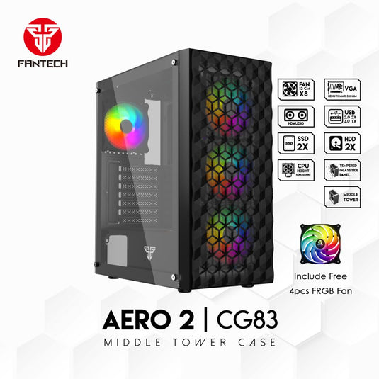 FANTECH CG83 MID TOWER CASE | BLACK | TEMPERED GLASS | FAN 12CM 8X | ATX, MICRO ATX | MINI ITX | 6 MONTHS WARRANTY PC CASE