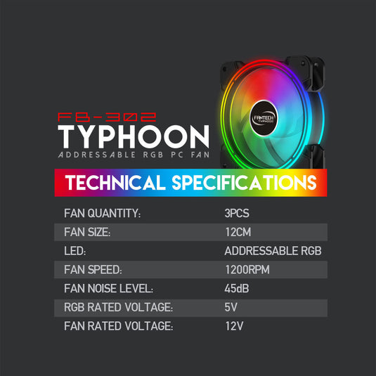 FANTECH FB302 TYPHOON | ADDRESSABLE RGB | WITH HUB | TRIPLE PACK | PC CASE | 6 MONTHS WARRANTY | FAN