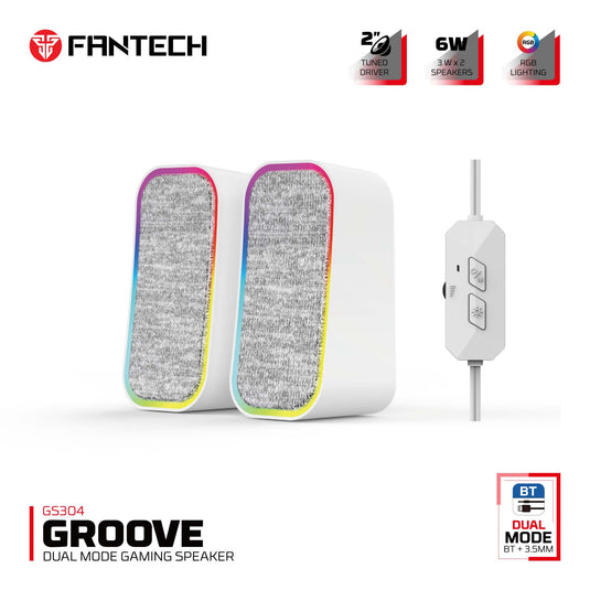 FANTECH  GS304 | GROOVE | WHITE |  BLUETOOTH & WIRED | RGB LIGHTING | 2" TURNED DRIVER | POWER 3.7V- 1.5 A | OUTPUT 3W RMS X2 |  6 MONTHS WARRANTY SPEAKER