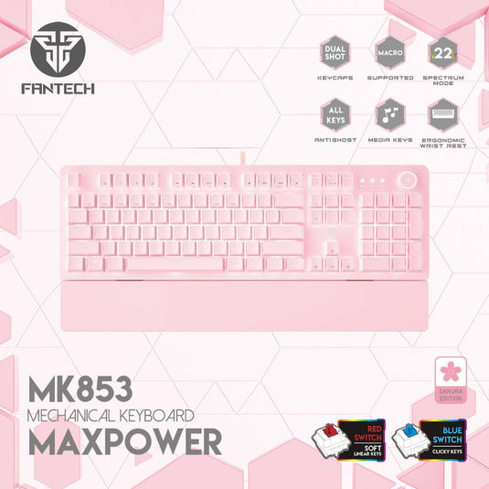 FANTECH KEYBOARD MK853 MAXPOWER (WRISTPAD) SAKURA PINK KEYBOARD-KEYBOARD-Makotek Computers