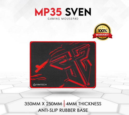 FANTECH MP35 SVEN BLACK AND RED | 350MM X 250MM X 4MM | ANTI-SLIP RUBBER BASE | SPEED TYPE SURFACES | BUILD FOR MAXIMUM PRECISION | 6 MONTHS WARRANTY MOUSEPAD
