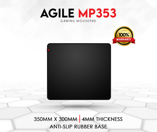 FANTECH MP353 AGILE BLACK 350MM X 300MM X 4MM | NON-FRICTION WATER-RESISTANT COATING | ULTRA SOFT | ANTI-FRAY EDGE STITCHING | ANTI-SLIP BASE | 6 MONTHS WARRANTY MOUSEPAD