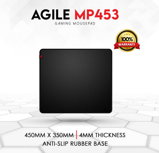 FANTECH MP453 AGILE BLACK | 450MM X 350MM X 4MM | NON-FRICTION WATER-RESISTANT COATING | ULTRA SOFT | ANTI-FRAY EDGE STITCHING | ANTI-SLIP BASE | 6 MONTHS WARRANTY MOUSEPAD
