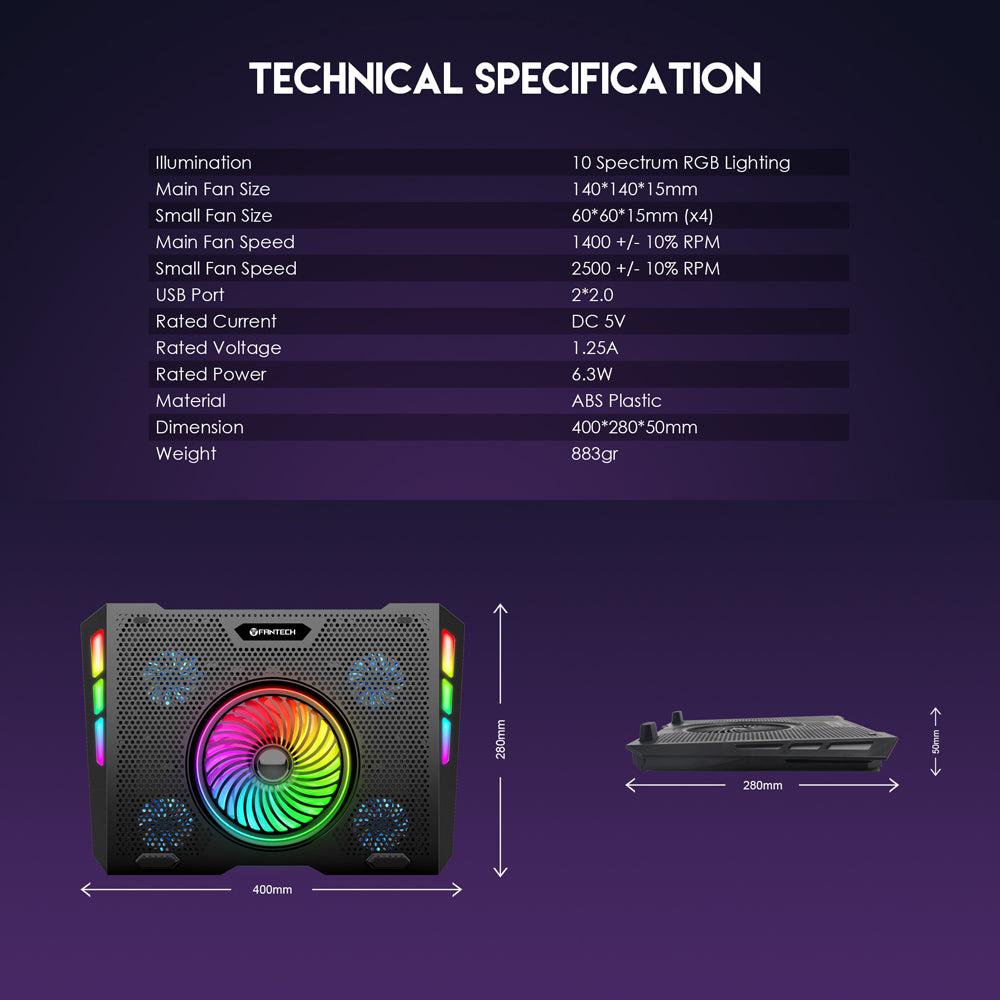 FANTECH NC20 RGB LAPTOP COOLER-LAPTOP COOLER-Makotek Computers