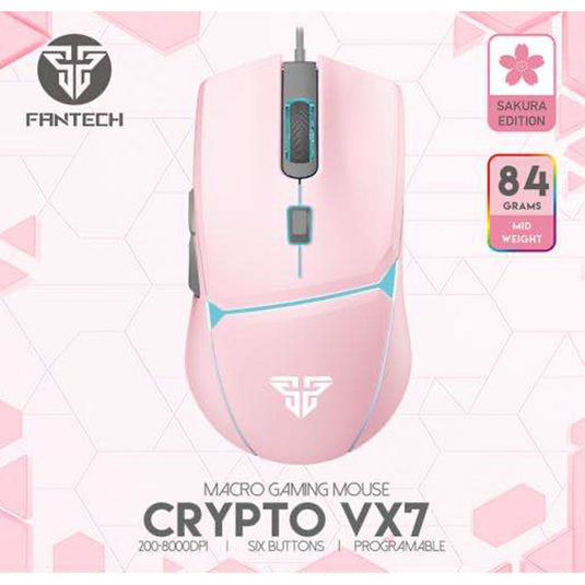 FANTECH VX7V2 CRYPTO II PINK | 8000 DPI | WIRED | HUANO BLACK SHELL WHITE DOTS | OPTICAL SENSOR | MACRO BUTTONS | RAINBOW LIGHTING | 6 MONTHS WARRANTY MOUSE