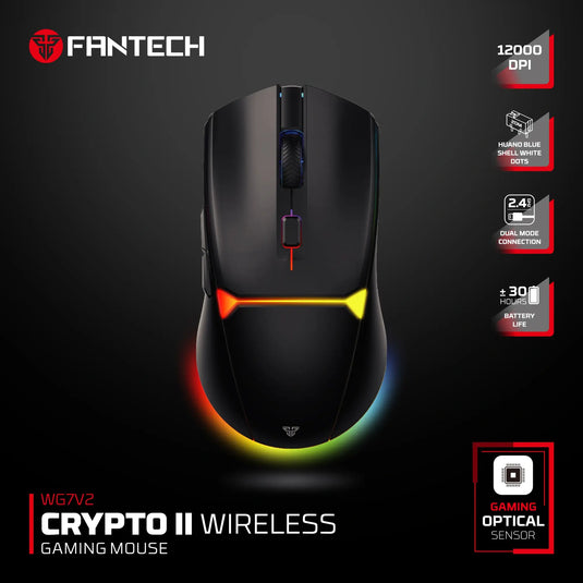 FANTECH WG7V2RD CRYPTO II BLACK | 12000 DPI | WIRELESS / BLUETOOTH / WIRED | FREE CHARGING DOCK | HUANO BLUE SHELL WHITE DOTS | 6 MACRO BUTTONS | OPTICAL SENSOR | 20 MILLION CLICKS | 6 MONTHS WARRANTY MOUSE