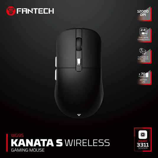 FANTECH WG9S KATANA S BLACK | WIRELESS / WIRED | 12000 DPI | UP TO 1000HZ POLLING RATE | PIXART PAW3311 SENSOR | UV COATING | HUANO BLUE SHELL WHITE DOTS | CLICKY SWITCH | 300 IPS | 6 MONTHS WARRANTY MOUSE