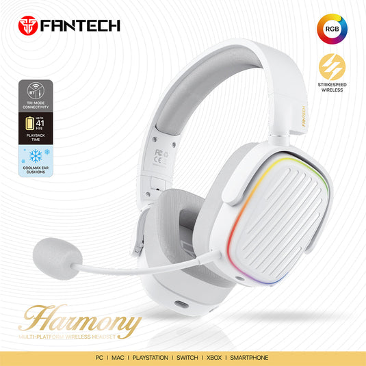 FANTECH WHG02 WIRELESS HEADSET| BLUETOOTH 2.4G WIRELESS RANGE| 41 HOURS OF BATTERY LIFE| WHITE| 6 MONTHS WARRANTY HEADSET
