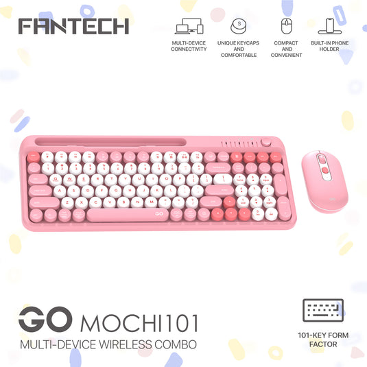 FANTECH WK899 GO MOCHI101 PINK | 2 IN 1 SET | BLUETOOTH AND WIRELESS | 101 KEYS FORM FACTOR | MULTI-DEVICE CONNECTIVITY | UNIQUE KEYCAPS | COMPACT AND CONVENIENT | ROTARY KNOB DESIGN | MEMBRANE | 6 MONTHS WARRANTY KEYBOARD