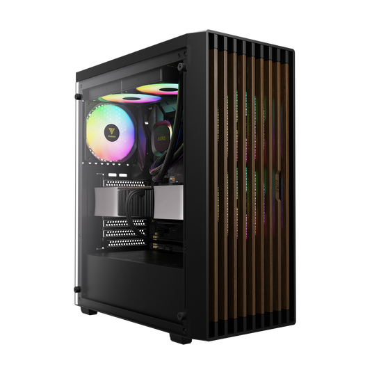GAMDIAS GC4 ELITE AURA | REAL WALNUT MESH FRONT PANEL | BLACK | 3 BUILT -IN 120MM |MINI-ITX | MICRO-ATX | ATX | ARGB FANS | MAGNETIC DUST FILTER | TEMPERED GLASS WINDOW |  6 MONTHS WARRANTY PC CASE