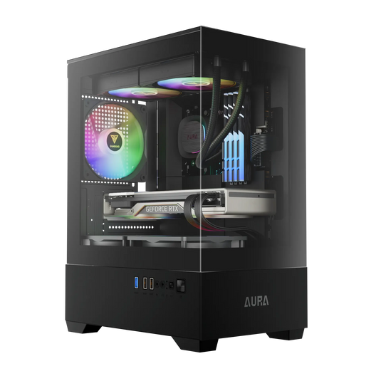 GAMDIAS GC9M | BLACK | COMPACT PANORAMIC ARGB MICRO-TOWER | MICRO-ATX / MINI-ITX | SEAMLESS TEMPERED GLASS DISPLAY | 3 BUILT-IN 120MM ARGB FANS | TOOL-FREE INSTALLATION | MAGNETIC DUST |  6 MONTHS WARRANTY PC CASE