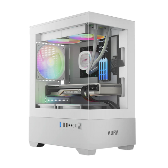 GAMDIAS GC9M | WHITE | COMPACT PANORAMIC ARGB MICRO-TOWER | MICRO-ATX / MINI-ITX | SEAMLESS TEMPERED GLASS DISPLAY | 3 BUILT-IN 120MM ARGB FANS | TOOL-FREE INSTALLATION | MAGNETIC DUST |  6 MONTHS WARRANTY PC CASE