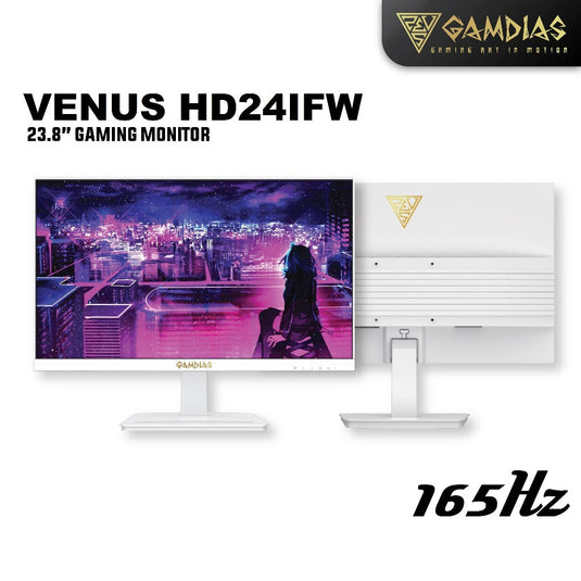 GAMDIAS HD24IFW VENUS 23.8" | FLAT | IPS | 1920 X 1080 | 1080P | 165HZ | HDMI | DP | AUDIO OUT | WHITE | HIGH REFRESH RATE MONITOR