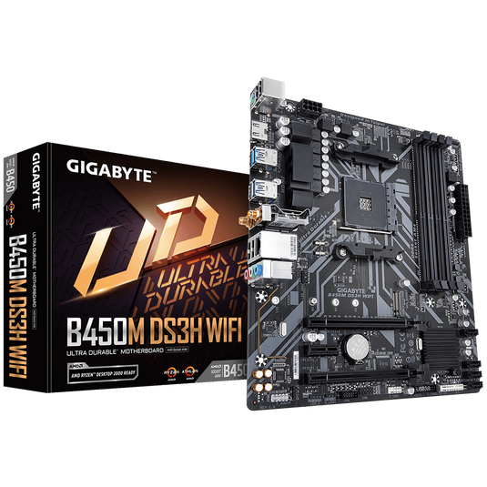 GIGABYTE B450M DS3H WIFI AM4 | 4 DIMM SLOTS | GIGABIT LAN | DUAL BAND  802.11 WIFI | BLUETOOTH 4.2 | PCIE GEN 3  | 12 MONTHS WARRANTY | MOTHERBOARD