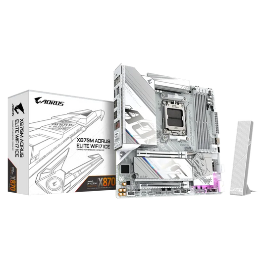 GIGABYTE GA-X870M-A-ELITE-WF7-ICE AORUS ELITE WIFI7 ICE | X870 CHIPSET | M-ATX | 4 X DDR5 DIMM UPTO 8200MHZ | 2.GBE LAN | WI-FI 7 RTL8922AE + BT 5.4 | 12 MONTHS WARRANTY MOTHERBOARD
