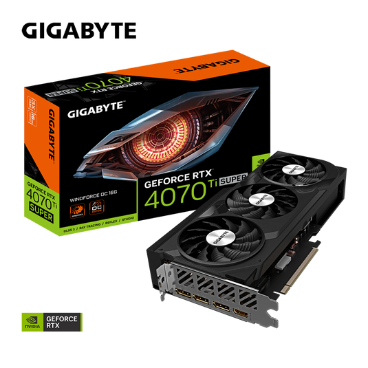 GIGABYTE GV-N407TSWF3OC-16GD GIGABYTE RTX 4070 TI SUPER WINDFORCE OC | 16GB GDDR6X | 256 BIT BUS | PCI-E 4.0 | 16 PIN * 1 | DP 1.4A * 3 | HDMI 2.1A * 1 | BLACK | 12 MONTHS WARRANTY | GRAPHICS CARD