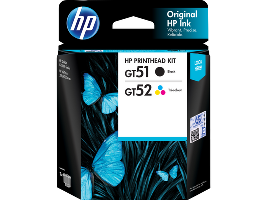 HP 3JB06AA | GT51/GT52 2-PACK BLACK/TRI-COLOR | PRINTHEAD REPLACEMENT KIT | PIGMENT-BASED (BLACK) | DYE-BASED (TRI-COLOR) | COMPATIBLE FOR HP PRINTER 5810/5820/5811/5821/415/418/315/318/419/319/410/310/311/411/115/119/118/418 | PRINTER HEAD