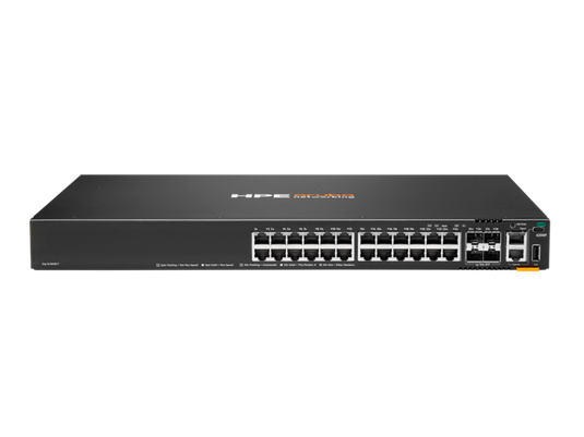 HPE CX6200F 24G 4SFP+ | 24x PORTS 10/100/1000BASE-T |4x 1/10G SFP PORTS; PHY-LESS| 1x USB-C CONSOLE PORT |1x OOBM| 1x USB TYPE-A HOST PORT| 1x RJ-45 CONSOLE PORT| FIXED POWER SUPPLY |FIXED FANS| 24 MONTHS WARRANTY SWITCH