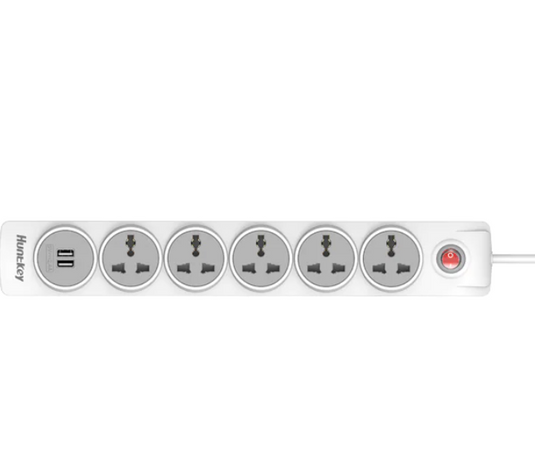 HUNTKEY SZN607 | MAX 2500W-10A 250V~ 50/60Hz | 5 UNIVERSAL AC OUTLETS+2USB-A |  EXTENSION CORD