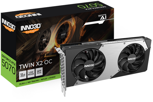 INNO3D N50702-12D7-195064N GEFORCE RTX 5070 TWIN X2 OC 12 GB GDDR7 | 192 BIT | 2542 MHZ | 6144 CUDA CORES | 28 GBPS |  12 MONTHS WARRANTY GRAPHICS CARD