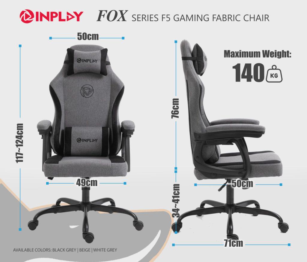 INPLAY FOX F5-W WHITE-GRAY | FABRIC MATERIAL GAMING CHAIR-LAPTOP-Makotek Computers