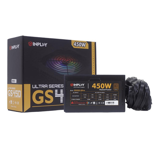 INPLAY GS450-ULTRA 450W 80PLUS RATED BLACK RGB POWER SUPPLY-POWER SUPPLY UNITS-Makotek Computers