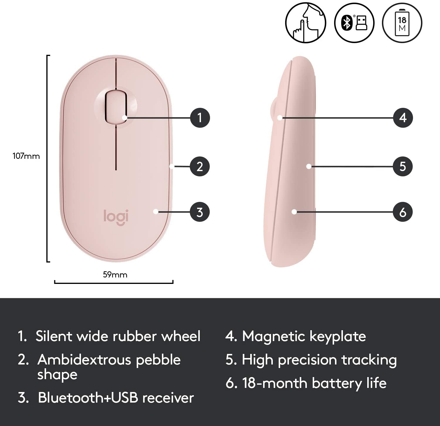 LOGITECH M350 PEBBLE WIRELESS ROSE MOUSE-MOUSE-Makotek Computers