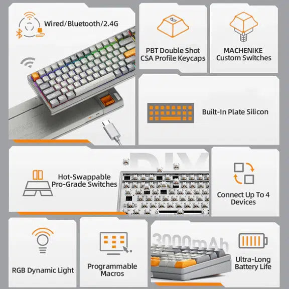MACHENIKE CK600-B100W MARS GREEN LIGHT TRI-MODE RED SWITCH MECHANICAL KEYBOARD-KEYBOARD-Makotek Computers