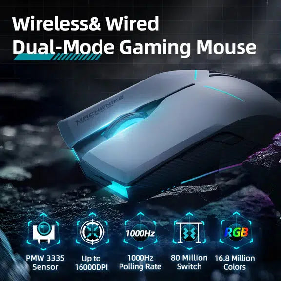 MACHENIKE M721 BLACK DUAL MODE WIRELESS GAMING MOUSE-MOUSE-Makotek Computers