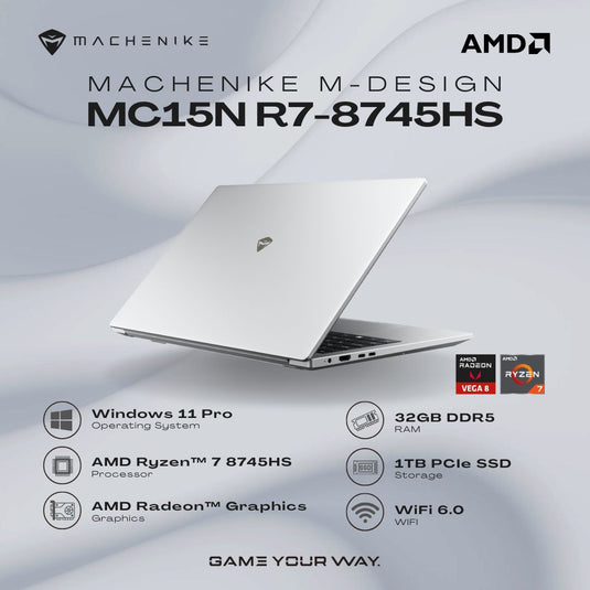MACHENIKE MC15N R7-8745HS | AMD RYZEN 7 8745HS | 32GB 5600MHZ DDR5 MEMORY | AMD RADEON 780M GRAPHICS | 1TB NVME SSD | 15.6" FULL HD 60HZ IPS DISPLAY | WINDOWS 11 PRO OS | 24 MONTHS WARRANTY LAPTOPPC