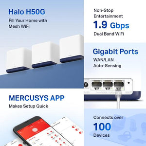 MERCUSYS HALO H50G (3 PACK) AC1900 WHOLE HOME MESH WI-FI SYSTEM-WIFI SYSTEM-Makotek Computers