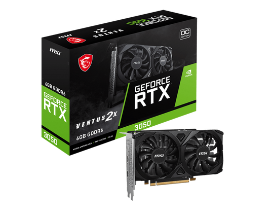 MSI GEFORCE RTX 3050 VENTUS 2X E 6GB OC GDDR6 | 96 BIT | 1492 MHZ | 2304 CUDA CORES | 14 GBPS | PCIE 4.0 | 7680x4320 DIGITAL MAX RESOLUTION | 12 MONTHS WARRANTY GRAPHICS CARD