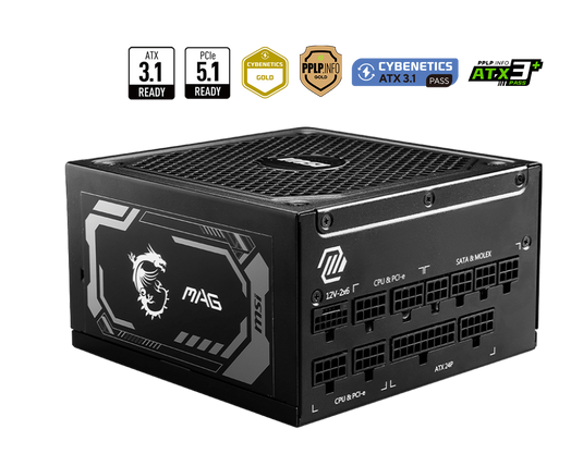 MSI MAG A1250GL PCIE5 1250W | 80+ GOLD | ATX 3.1 | PCIE 5.1 | CYBENETICS GOLD | FLAT CABLES |  12 MONTHS WARRANTY POWER SUPPLY UNIT