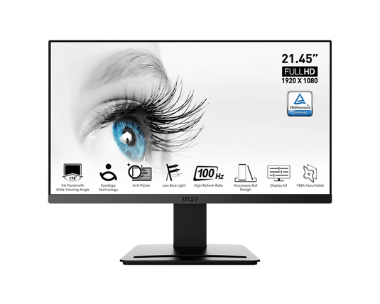 MSI PRO MP223 | 21.45" | VA | 1920 X 1080 | 100HZ | 4MS (GTG) | 1MS (MPRT) | HDMI 1.4B * 1 | VGA * 1 | ANTI-GLARE | FLAT MONITOR