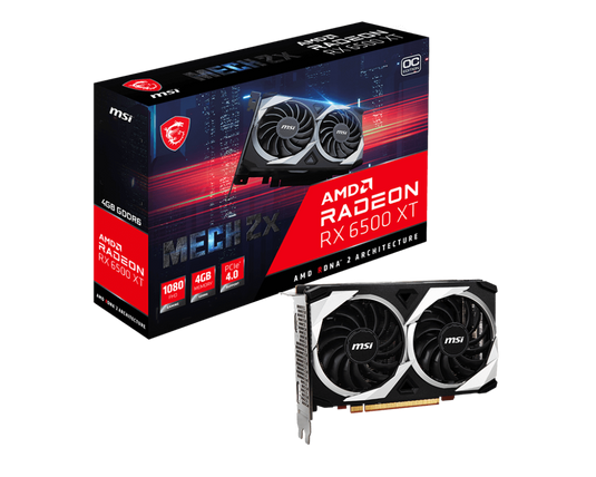 MSI RADEON RX 6500 XT MECH 2X 4G OC | PCI-E GEN 4.0 X 4 | 4GB GDDR6 | DP 1.4A * 1 | HMDI 2.1 * 1 | 6 PIN * 1 | DUAL FAN | 12 MONTHS WARRANTY | GRAPHICS CARD