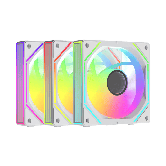 OCYPUS GAMMA F12 UNI ARGB WITH INFINITY MIRROR | WHITE | 3-IN-1 PACK | 123 X 120 X 25MM DIMENSION | 368MM OVERALL LENGTH | CONNECTOR: 4-PIN PWM | HYDRAULIC BEARING | FAN CONNECTION: INTERLOCKING | 475G WEIGHT | 6 MONTHS WARRANTY FANS