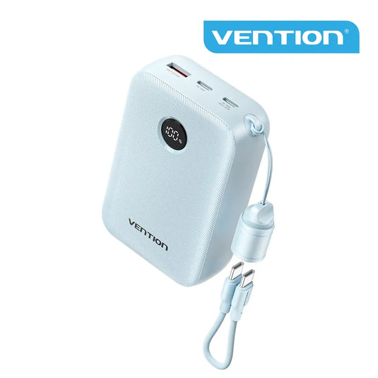 VENTION FKBL0-C-TY | BLUE | 20000MAH POWER BANK | 22.5W FAST CHARGING | BUILT-IN USB-C CABLE | USB-C + USB-A PORTS | LED DIGITAL DISPLAY | 6 MONTHS WARRANTY POWER BANK |