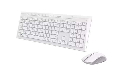 RAPOO 8210M | WHITE | MULTI-MODE WIRELESS KEYBOARD AND MOUSE | CONNECT VIA BLUETOOTH 4.0/5.0/2.4GHz | MULTI-DEVICE SWITCH | SILENT CLICK | 3.9MM SLIM DESIGN | DPI ADJUSTABLE | FN MULTIMIDEA HOTKEYS | PLUG AND PLAY |  6 MONTHS WARRANTY KEYBOARD