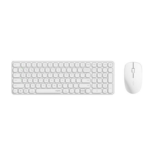 RAPOO 9320M | WHITE | 99 KEYS ULTRA-SLIM MULTI-MODE WIRELESS KEYBOARD AND MOUSE | CONNECT VIA BLUETOOTH 4.0/5.0/2.4GHz | MULTI-DEVICE SWITCH | SILENT CLICK | 3.9MM SLIM DESIGN | DPI ADJUSTABLE | FN MULTIMIDEA HOTKEYS | 6 MONTHS WARRANTY KEYBOARD