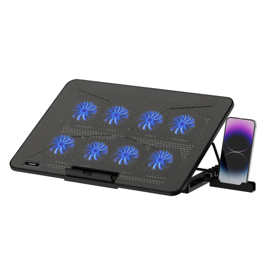RAPOO CF300 | BLACK | 8 HIGH-EFFICIENCY COOLING FANS | 7 ADJUSTABLE ANGLES | MULTI-FUNCTIONAL AND VERSATILE | STUDY | DURABLE AND MULTI-SIZE COMPATIBLE |  6 MONTHS WARRANTY LAPTOP COOLER