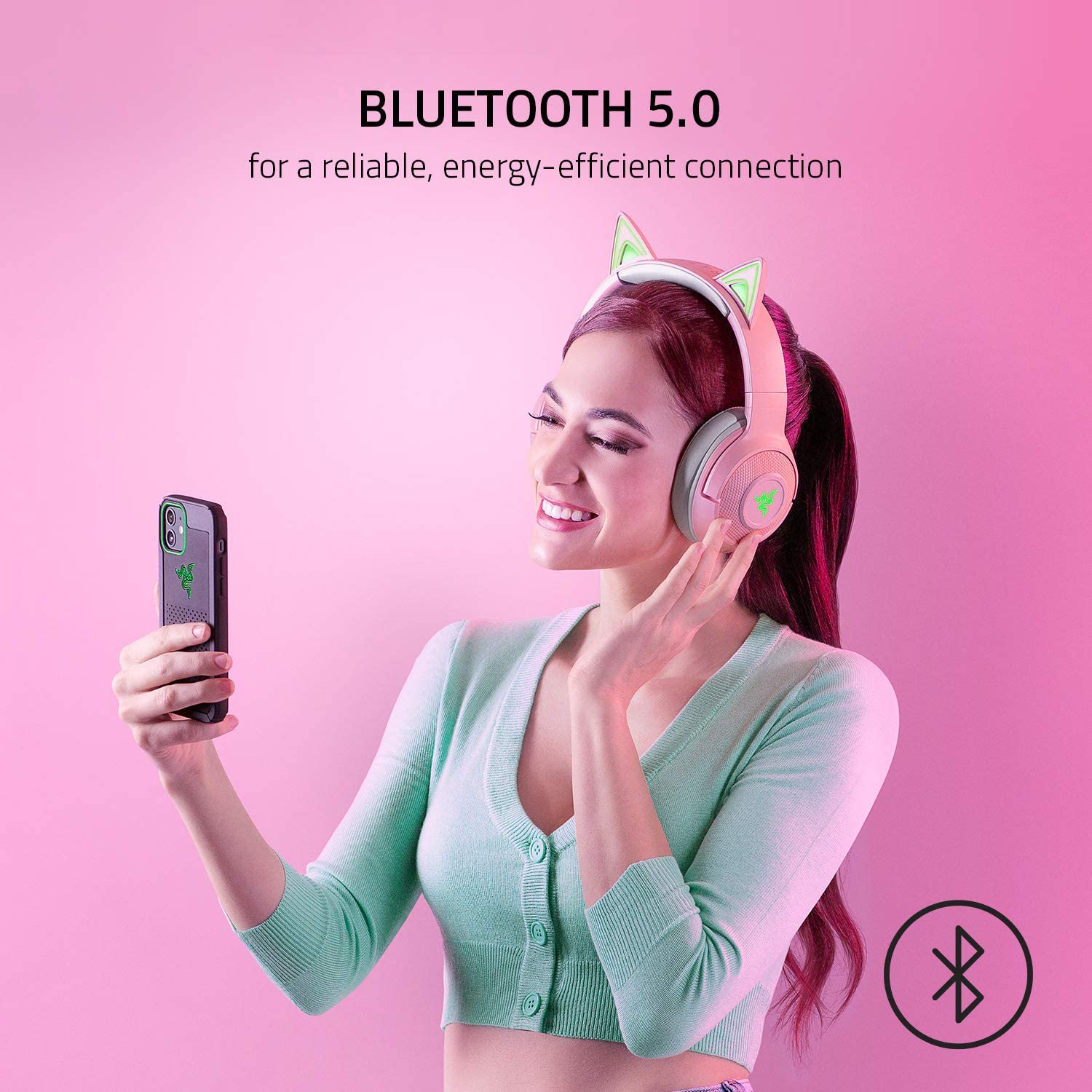 RAZER KRAKEN BT KITTY EDITION WIRELESS BLUETOOTH HEADSET ‚Äì QUARTZ PINK | RAZER CHROMA RGB | CUSTOM-TUNED 40MM DRIVERS | 40MS LOW LATENCY CONNECTION | BLUETOOTH 5.0 | BEAMFORMING MIC | HEADSET-HEADSET-Makotek Computers