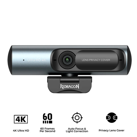 REDRAGON GW911 CYBERLENS | 4K ULTRA HD PC WEBCAM | DUAL AI NOISE-CANCELLING MIC | AUTOFOCUS AND LIGHT CORRECTION | PLUG AND PLAY USB | PRIVACY LENS COVER | 6 MONTHS WARRANTY WEBCAM